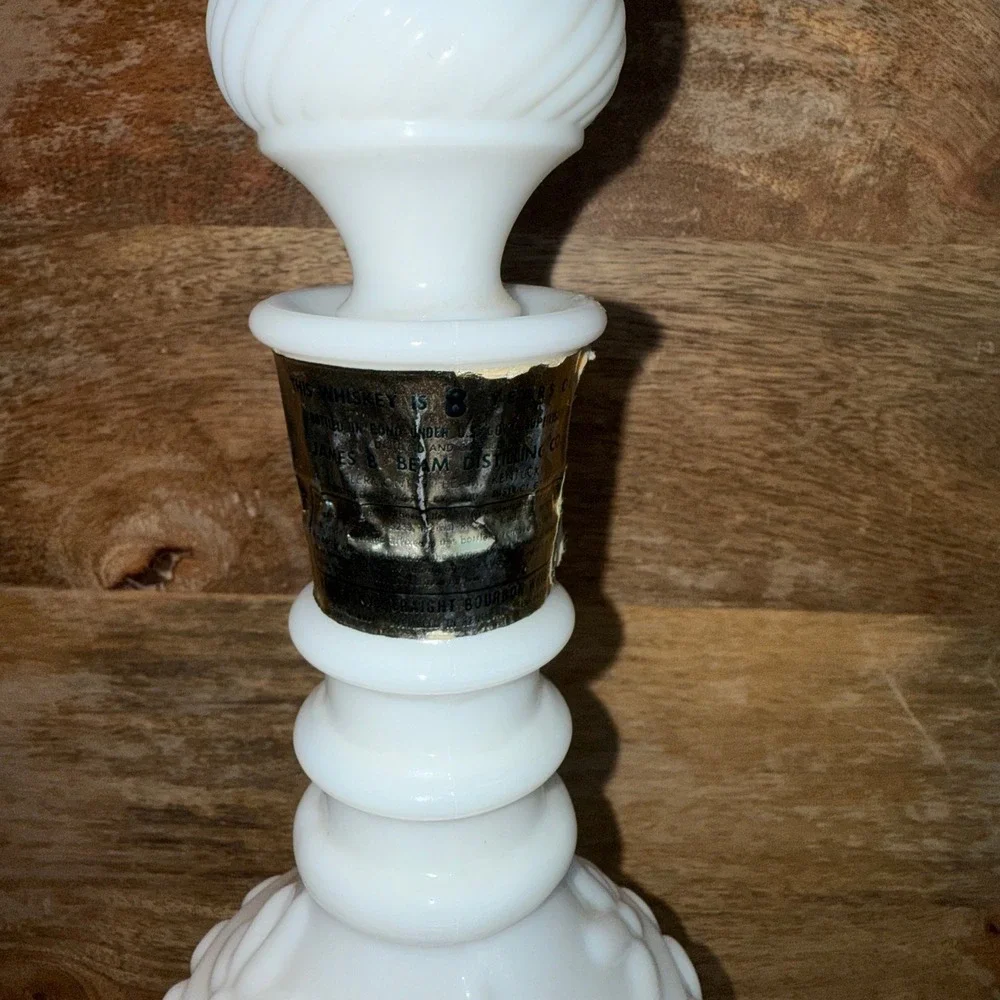 Vintage Bonded Beam Milk Glass Decanter Bottle Liquor Whiskey Barware Decor‎